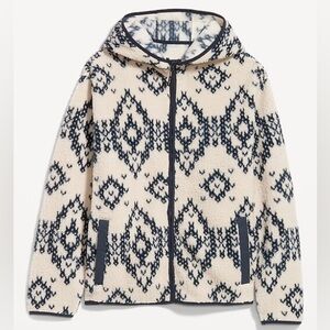 Old Navy Printed Cream Colored Sherpa Zip Hoodie Jacket Men’s Size XL Tall